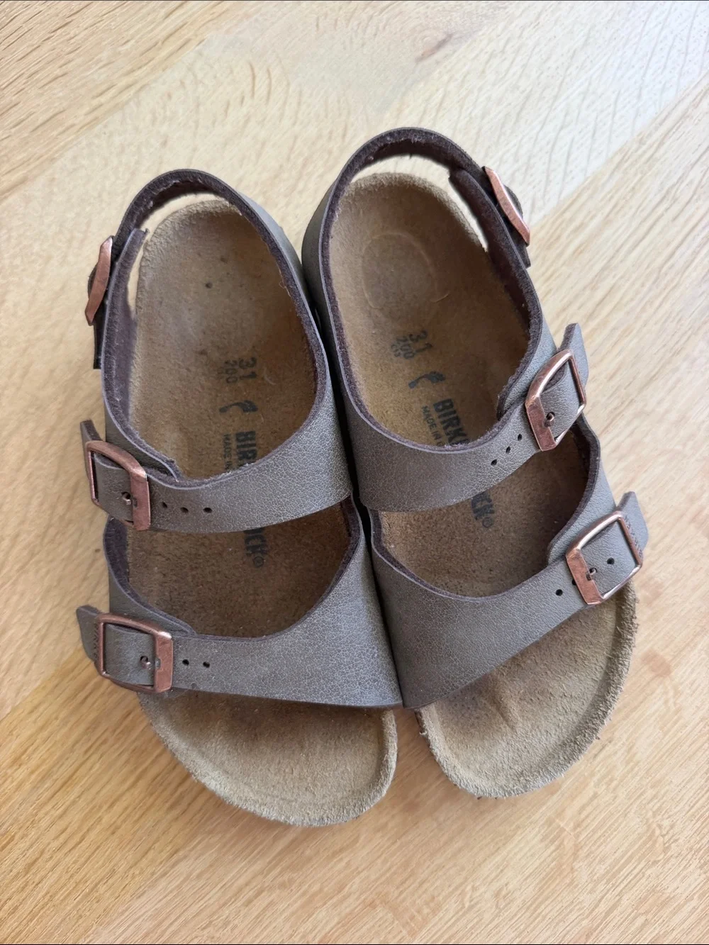 Birkenstock Kids Brown Dual-Strap Sandals with Copper Buckles